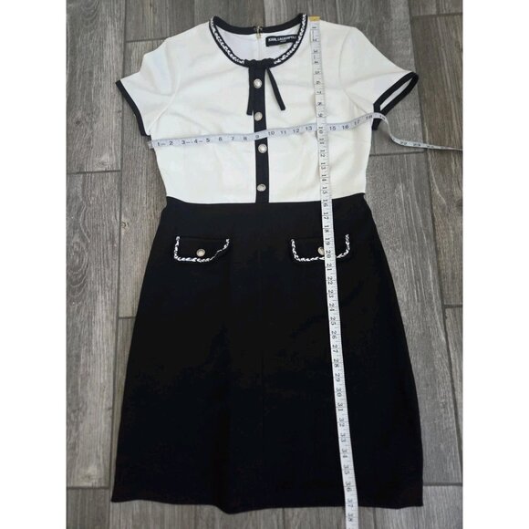 Karl Lagerfeld Colorblock One Piece Dress Sz 8.Faux Pockets And Metallic Buttons - Picture 7 of 9
